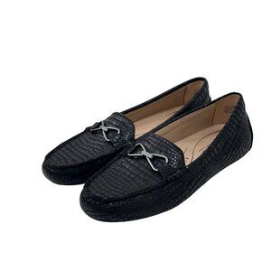 LifeStride Womens Black Crocodile-Embossed Loafers Silver Buckle Detail Size 10M